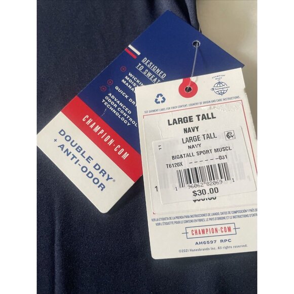 Champion Men's Tank‎ Top LT Large Tall Navy Blue Wicking Sport Muscle Shirt NWT - Picture 2 of 5
